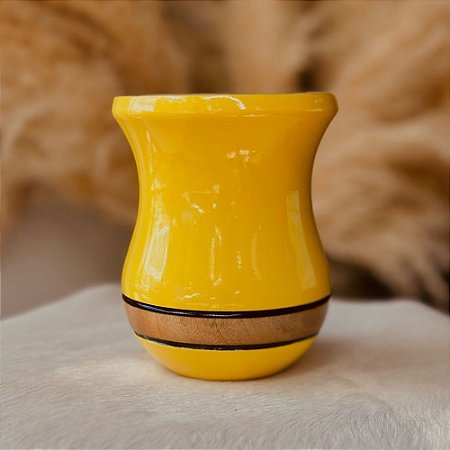 Cuia de Madeira Bicolor Amarelo com Faixa