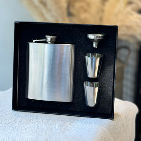 Cantil de Bolso Inox 210ml com 2 Copos e Funil