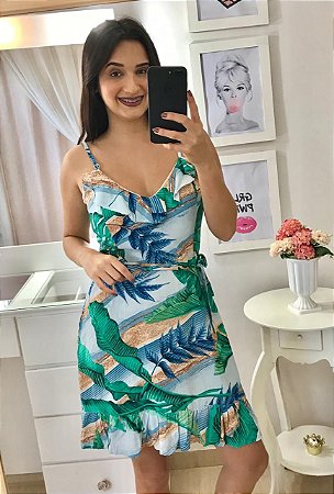 vestido azul estampado