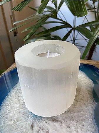 Porta-Velas Selenita | Cristal de Limpeza, Meditação e Paz