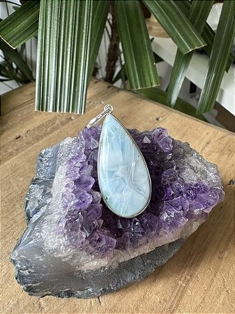 Pingente Larimar - Prata 925 | Cristal de Harmonia, Paz e Tranquilidade