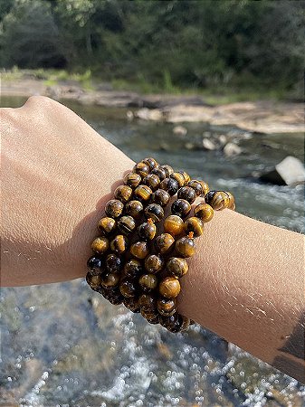 Pulseira Olho de Tigre em esfera 8 mm - Cristal de Coragem e Proteção