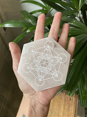 Porta-Copos Grande de Selenita - Cubo de Metatron | Cristal de Limpeza e Transmutação