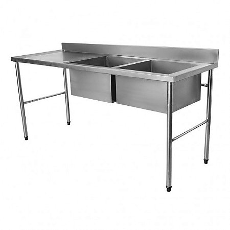 Pia Total Inox 1,60x70X90cm Com Duas Cubas Lado Direito PIA-160X70-2CD