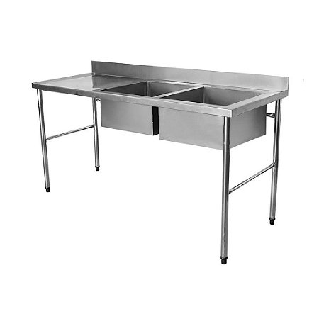 Pia Total Inox 1,90x70cm Com Duas Cubas Lado Direito PIA-190X70-2CD