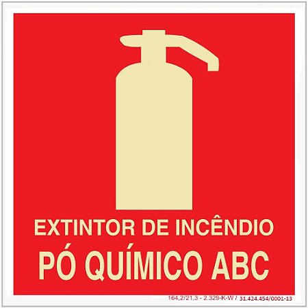 Placa Sinalização de Emergência - Fotoluminescente - Extintor de incêndio pó quimico ABC