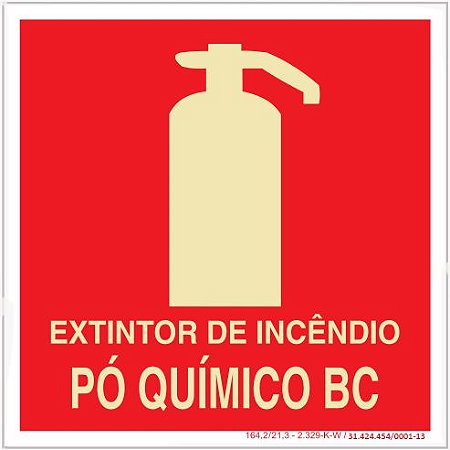 Placa Sinalização de Emergência - Fotoluminescente - Extintor de incêndio pó quimico BC