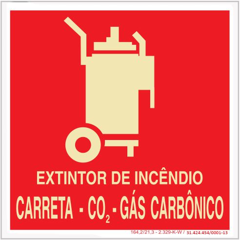 Placa Sinalização de Emergência - Fotoluminescente - Extintor de incêndio CO² - Gás Carbônico