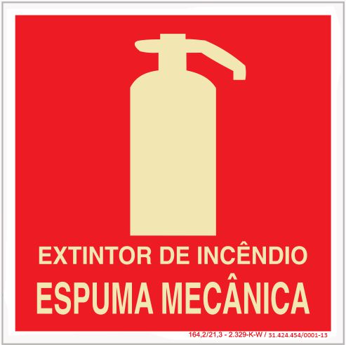 Placa Sinalização de Emergência - Fotoluminescente - Extintor de incêndio - Espuma Mecânica