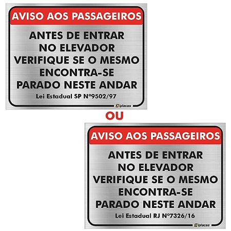 Placa -  Aviso Aos Passageiros Elevador - Aluminio