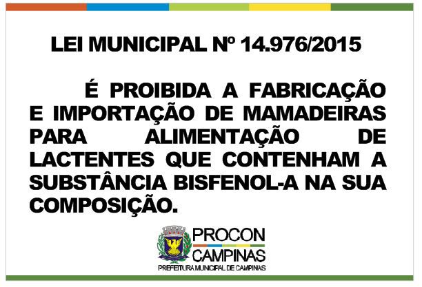 Placa - Uso de Bisfenol - Lei Municipal 14.976/2015