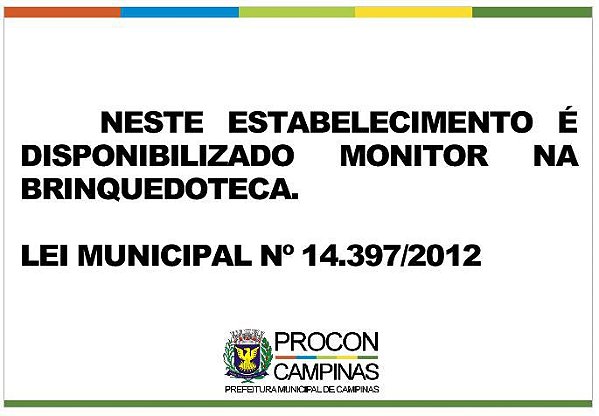 Placa - Brinquedoteca - Lei Municipal 14.397/2012