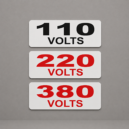 Cartela de Etiqueta de Identificação de Voltagem 110V, 220V ou 380V