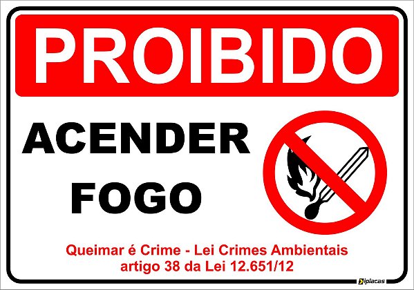 Placa - Proibido - Acender Fogo - Queimar é Crime