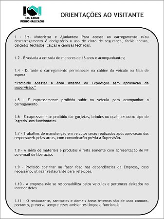 Placa - Informações e Orientações Ao Visitante