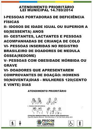 Placa Atendimento Preferencial Lei 14789/2014