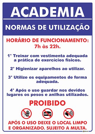 Placa - Academia - Normas de Utilização