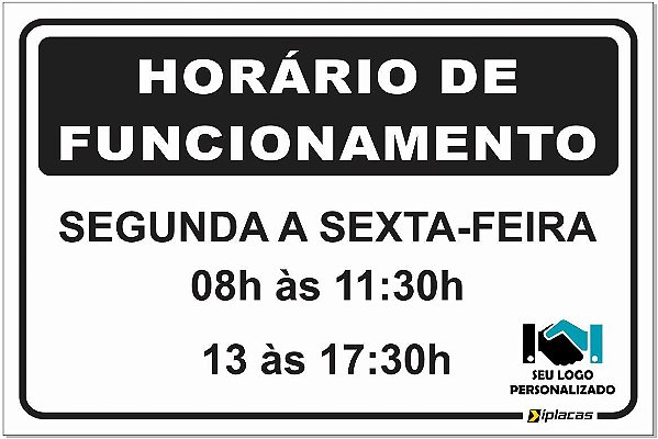 Placa - Horário de Funcionamento - Preto