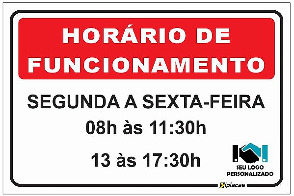 Placa - Horário de Funcionamento - Vermelha