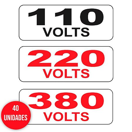 Kit Cartela 40 Etiquetas de Identificação de Voltagem 110V, 220V ou 380V