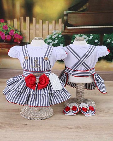 Jardineira Listra Azul/Branco