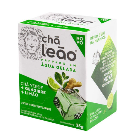 Chá Preparo gelado Chá Verde + gengibre sabor limão Chá Leão 25g