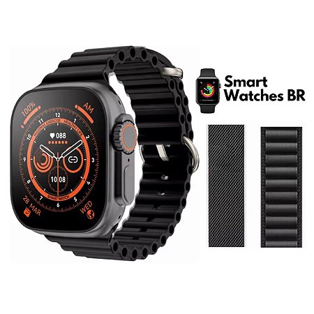 Novo SmartWatch Iwo W68 Ultra Max Preto 49 mm Tela 2.2 Série 8 + 2 Pulseiras  - SmartWatchesBR