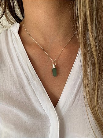 Pingente difusor pequeno Quartzo Verde em Prata 925