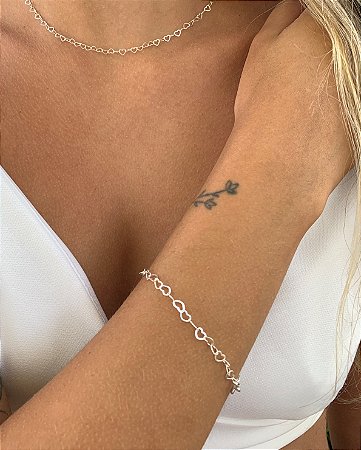 Pulseira elo corações em Prata 925