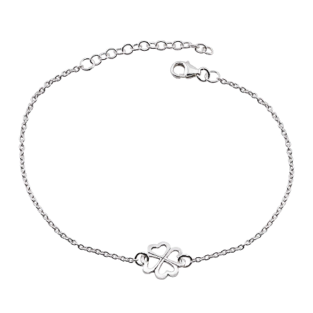 Pulseira Trevo de 4 Folhas 16cm com extensor Prata 925
