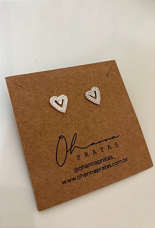 Brinco coração cravejado Prata 925