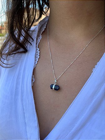 Pingente Sodalita horizontal pequeno em Prata 950