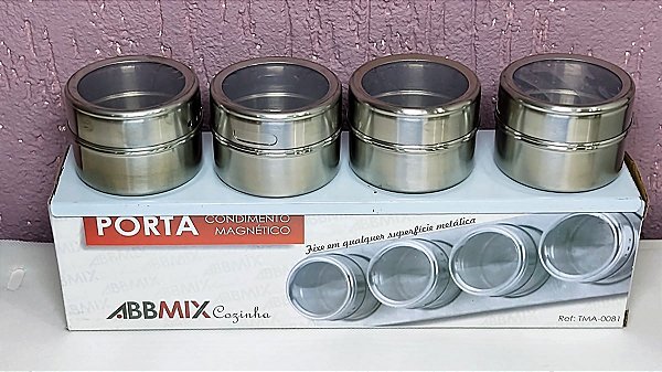 Porta Temperos 4 Peças de Inox Magnético