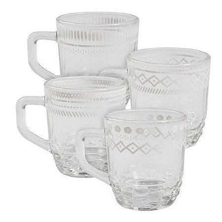Conjunto 4 Canecas de Vidro 100ml cada - Estampa Etnica