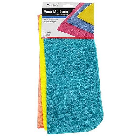 Kit 3 Panos Multiuso 30x30cm Microfibra - Cores Sortidas