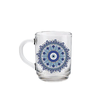 CANECA DE VIDRO LISA 245ML C/ CX - OLHO GREGO - MANDALA