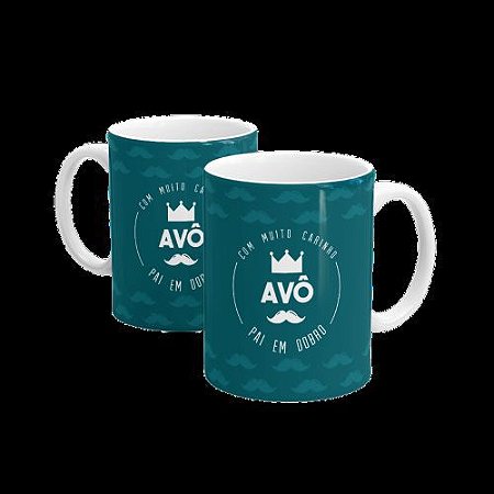 Caneca de Cerâmica 300ml - Com Muito Carinho Avo Pai Em Dobro