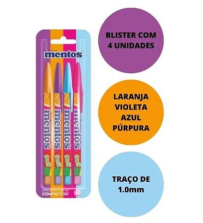 Canetas Esferográficas Jet Lux Compactor 1.0mm 4 Cores - Mentos