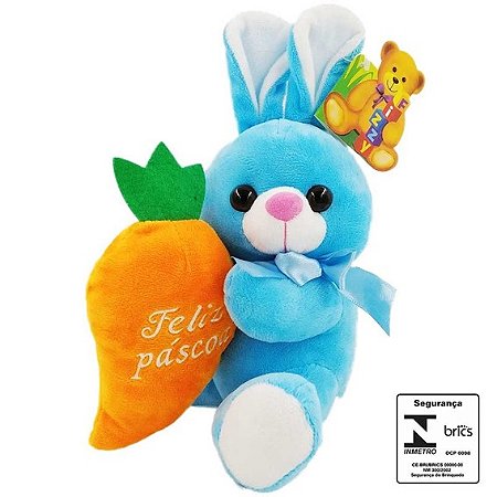 Coelho de Pelúcia Azul com Cenoura 18cm