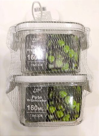 Kit Pote Organizador Quadrado Hermetico 160ml - 2 unidades
