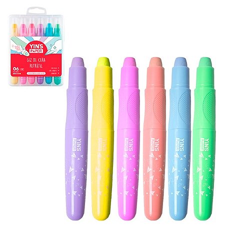 Giz de Cera Retrátil Tons Pastéis 6 Cores - Yins Paper
