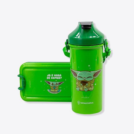 Kit Lunch Box de Plástico - Marmita 620ml + Copo 500ml - BABY YODA