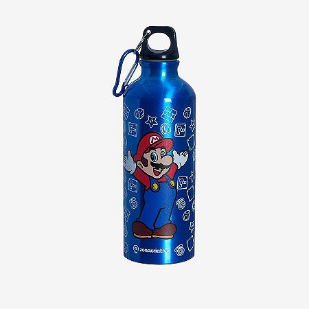 Garrafa de Aluminio 500ML c/ Mosquetao - SUPER MARIO
