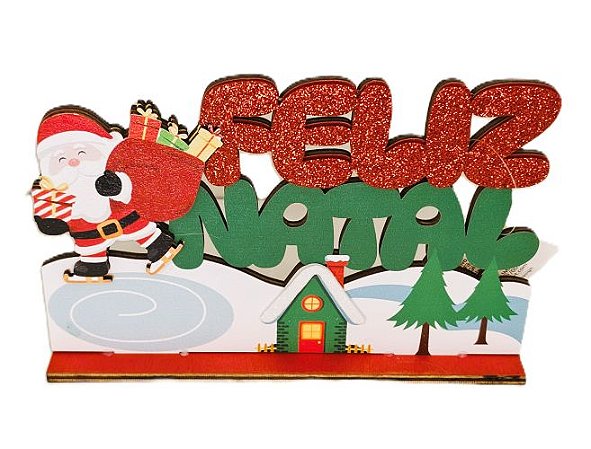 Placa de Mesa MDF Feliz Natal 18cm x 11,7cm