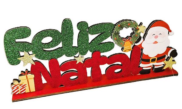 Placa de Mesa MDF Feliz Natal 30cm x 13cm