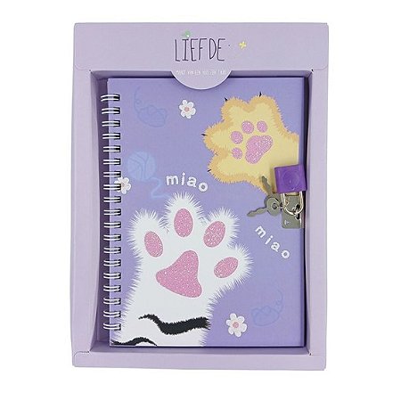 Diário Espiral Capa Dura com Cadeado 17,4cm x 11,2cm 45 folhas - Gatos
