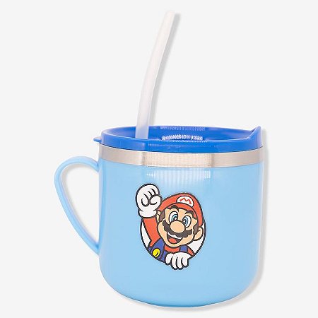 Caneca de Aço com Tampa e Canudo Flip 250ML - SUPERMARIO