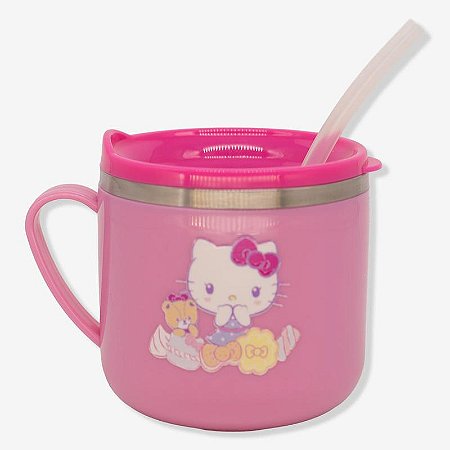 Caneca de Aço com Tampa e Canudo Flip 250ML - HELLO KITTY