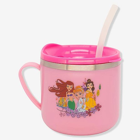 Caneca de Aço com Tampa e Canudo Flip 250ML - PRINCESAS
