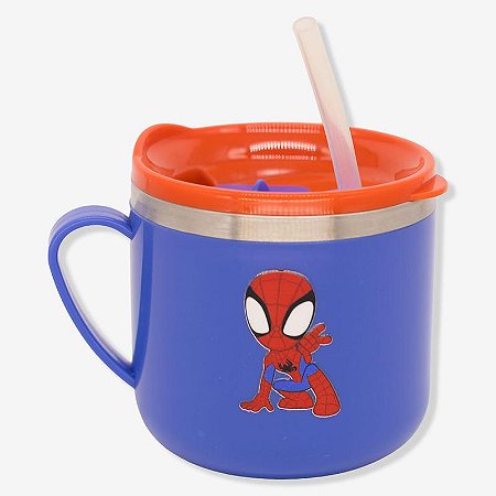 Caneca de Aço com Tampa e Canudo Flip 250ML - HOMEM ARANHA